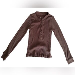 🤎aerie Ribbed Henley Long Sleeve Top - Chocolate Brown - Size Medium